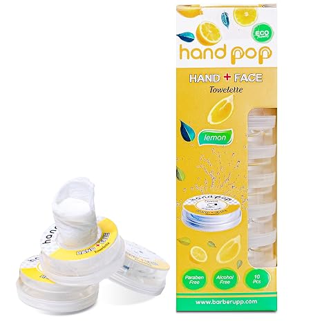 Hand Pop Lemon-Scented Wet Wipes – 10-Pack Travel Towelettes, Alcohol-Free Hydrating Skin Wipes, Eco-Friendly Refreshing Wipes for Gym, Purse, Pocket & Travel