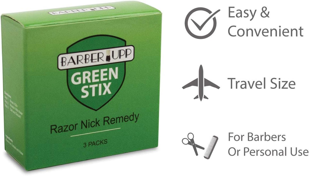 Green Stix Styptic Pencil (3 Pack) | Stops Minor Shaving Nicks, Razor Cuts & Bleeding | Professional Barber & Personal Grooming Accessory