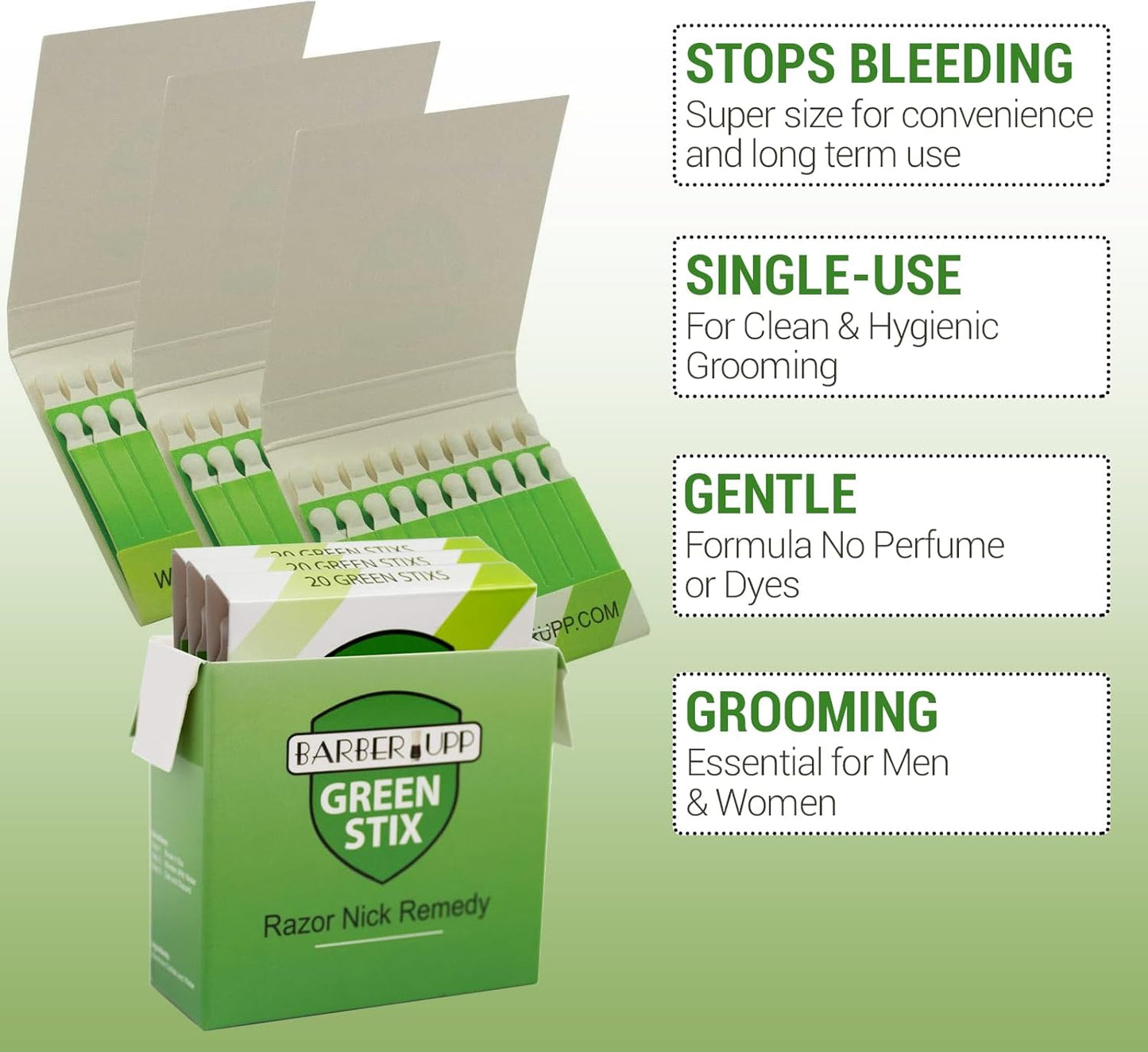 Green Stix Styptic Pencil (3 Pack) | Stops Minor Shaving Nicks, Razor Cuts & Bleeding | Professional Barber & Personal Grooming Accessory