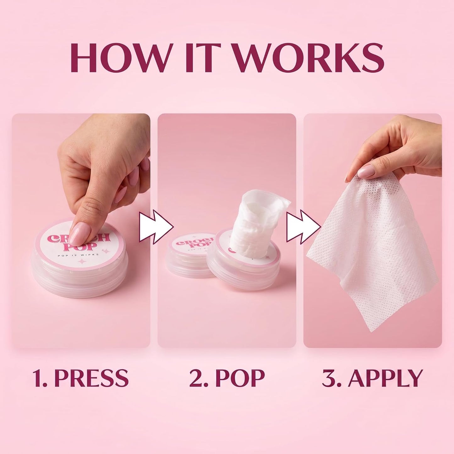 Croch Pop, Feminine Wet Wipes for Women - 10 Count Natural Moisturizer & Biodegradable | pH-Balanced, Skin-Friendly Personal Care | Travel-Size Individually Wrapped Towelette Wipes for Daily Hygiene & Care