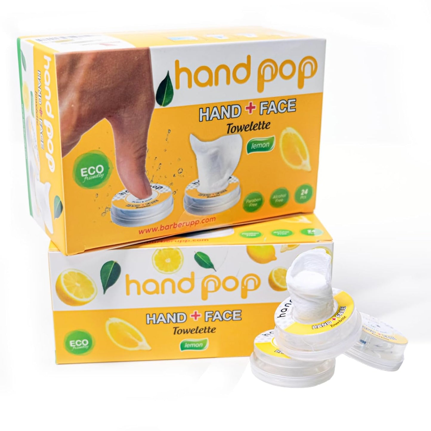 Hand Pop Travel Hand Wipes – 24 Single-Use Alcohol-Free Wet Wipes, Individually Wrapped, Lemon or Fresh Scent, Perfect for Travel, Work & Everyday Use