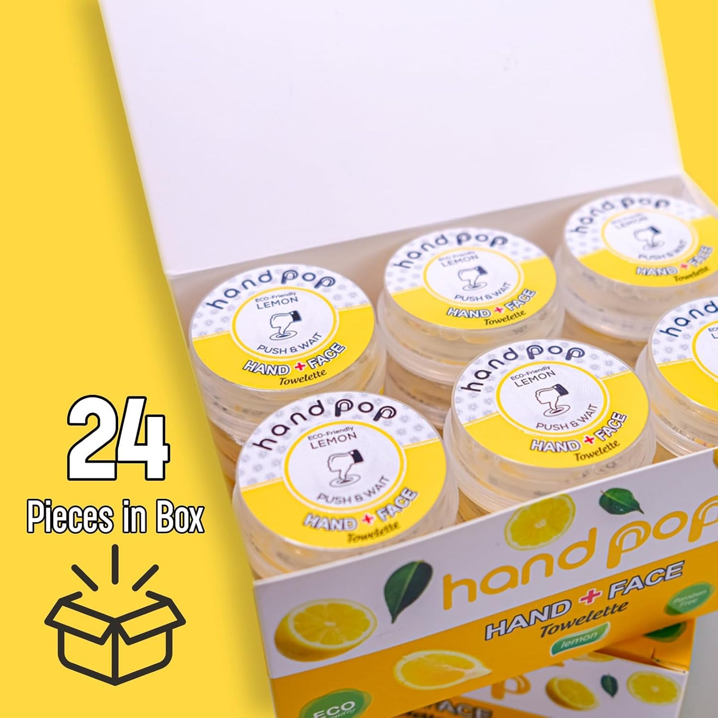 Hand Pop Travel Hand Wipes – 24 Single-Use Alcohol-Free Wet Wipes, Individually Wrapped, Lemon or Fresh Scent, Perfect for Travel, Work & Everyday Use